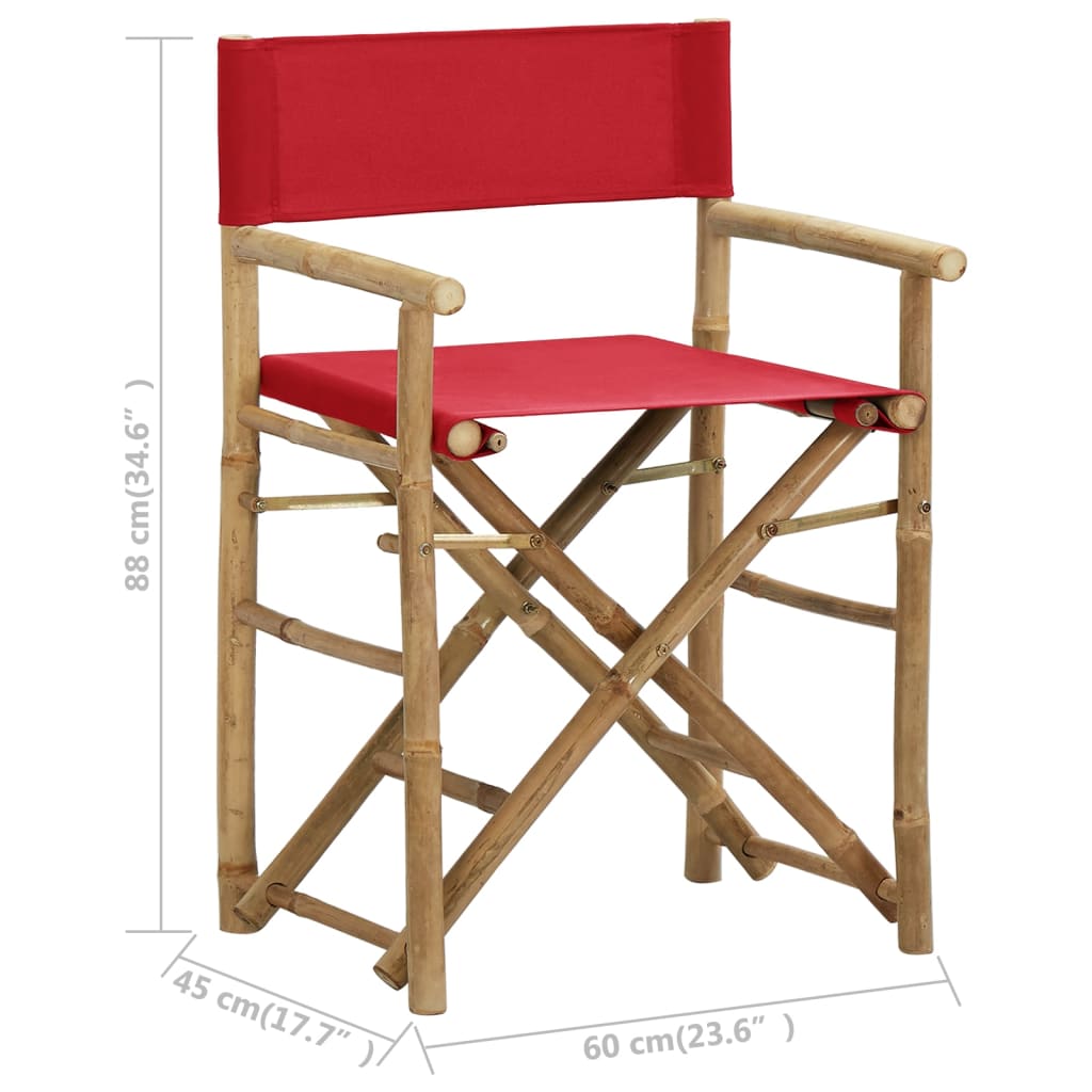 vidaXL Skladacie režisérske stoličky 2 ks červené bambus a látka