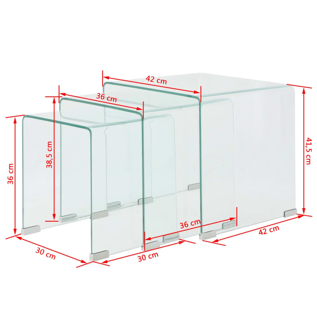 vidaXL Sada 3 stolíkov z tvrdeného skla, priehľadné