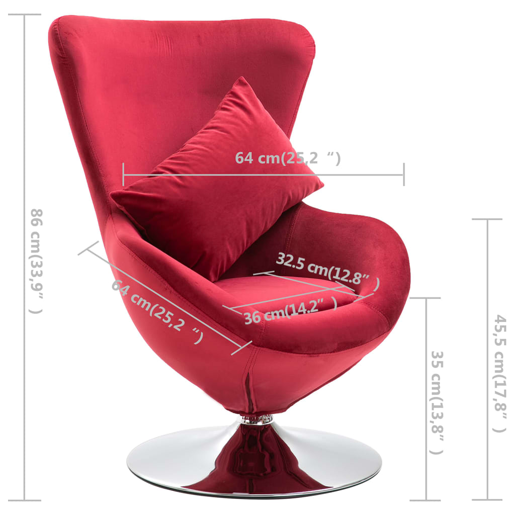 vidaXL Otočná stolička v tvare vajca s vankúšom červená zamatová