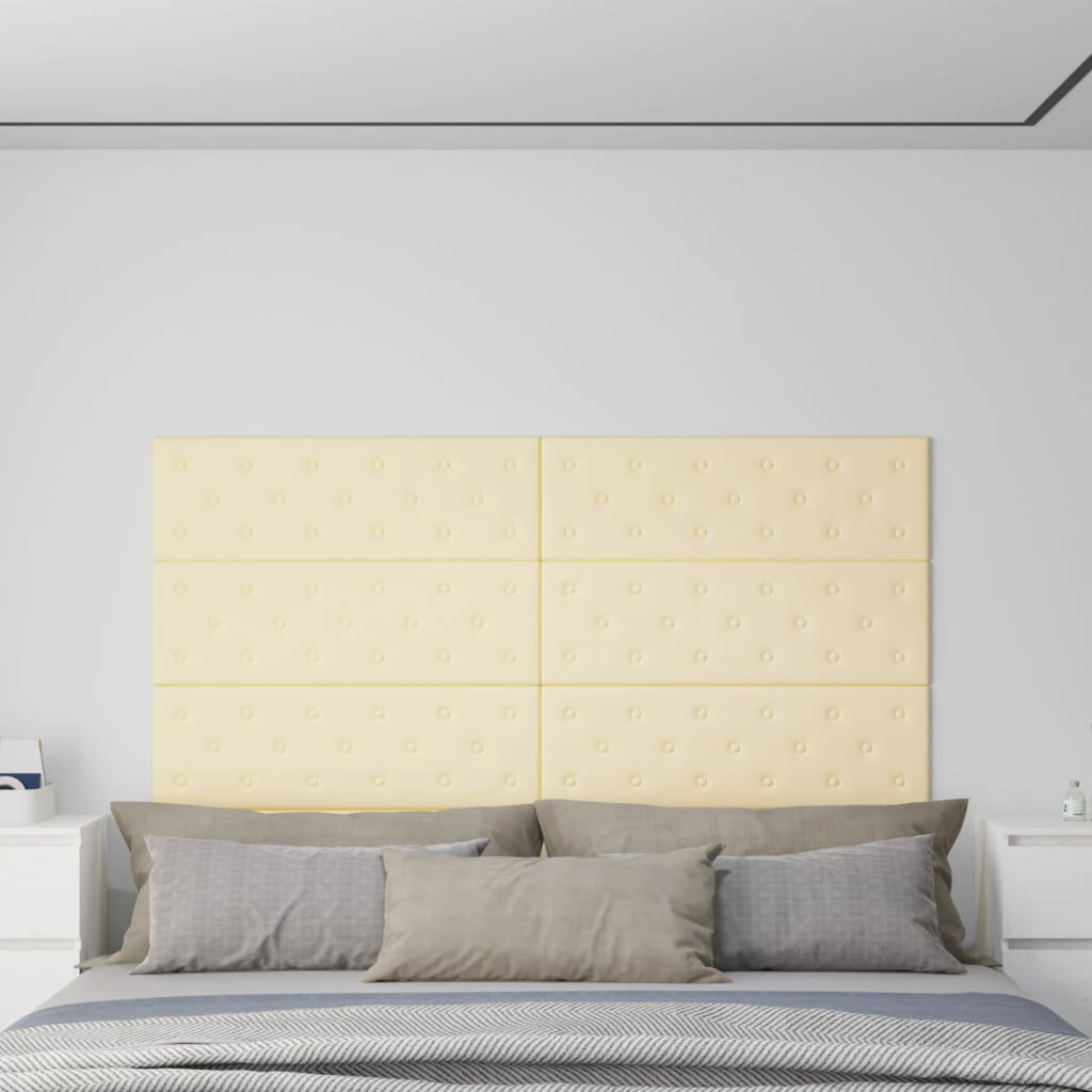 vidaXL Nástenné panely 12 ks krémové 90x30 cm umelá koža 3,24 m²