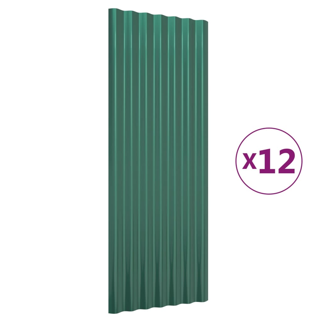 vidaXL Strešné panely 12 ks práškovaná oceľ zelená 100x36 cm