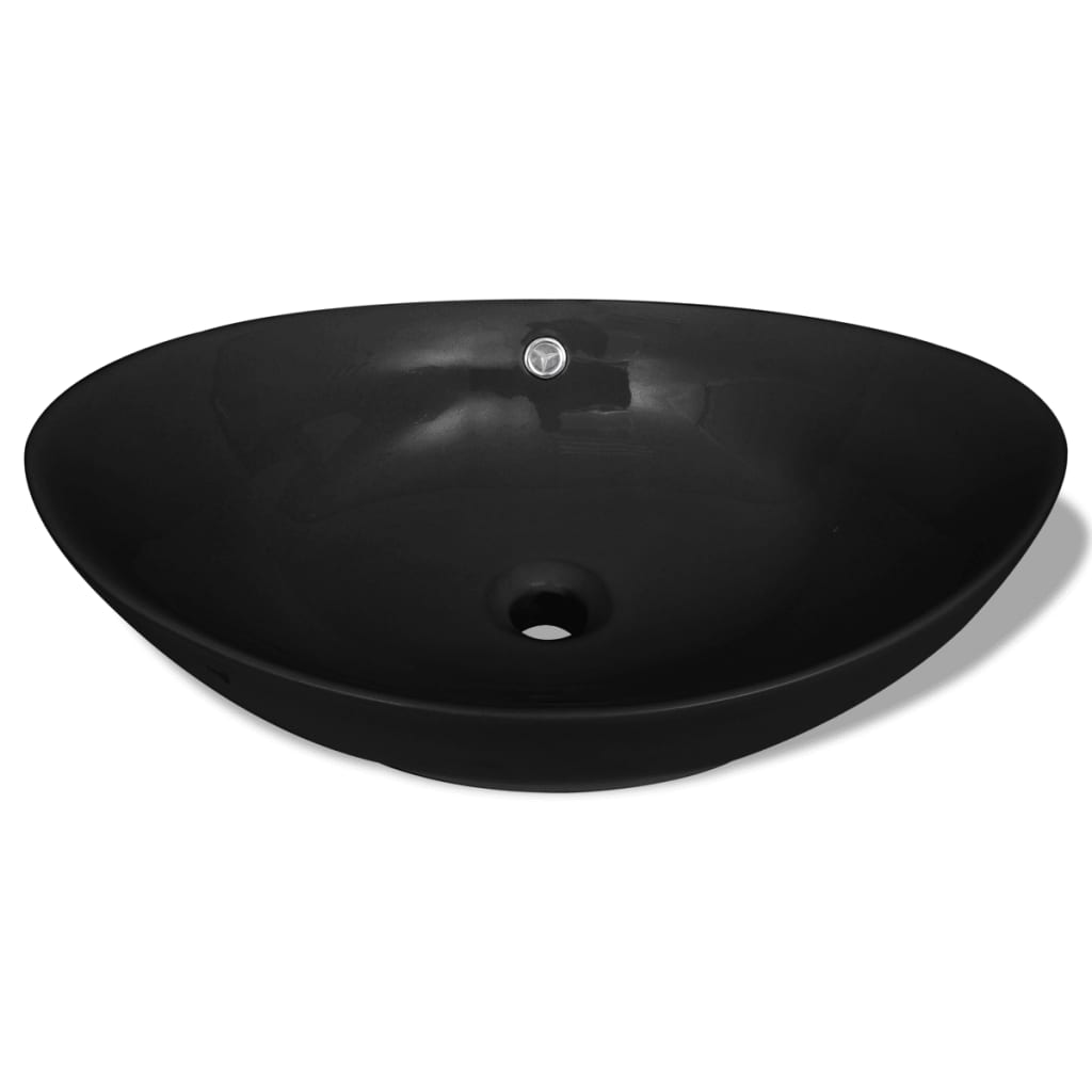 Čierne luxusné keramické umývadlo oválne s prepadom 59 x 38,5 cm