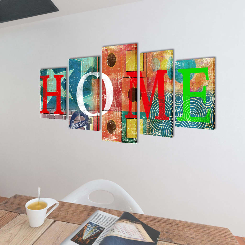 Sada obrazov na stenu, farebný motív s nápisom Home 100 x 50 cm