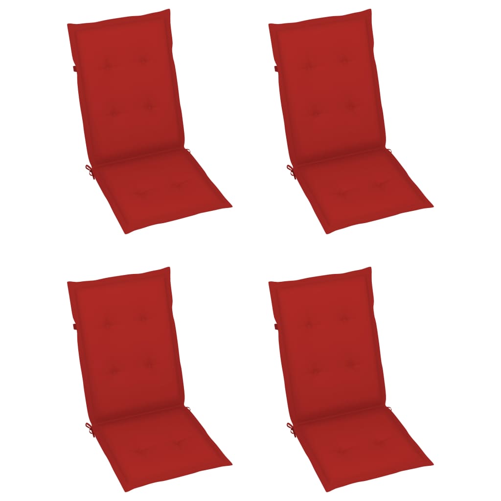 vidaXL Záhradné stoličky 4 ks s červenými podložkami tíkový masív
