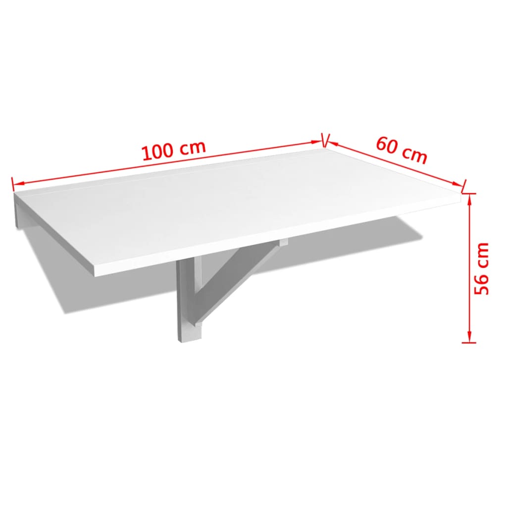 vidaXL Skladací stolík na stenu, biely 100x60 cm