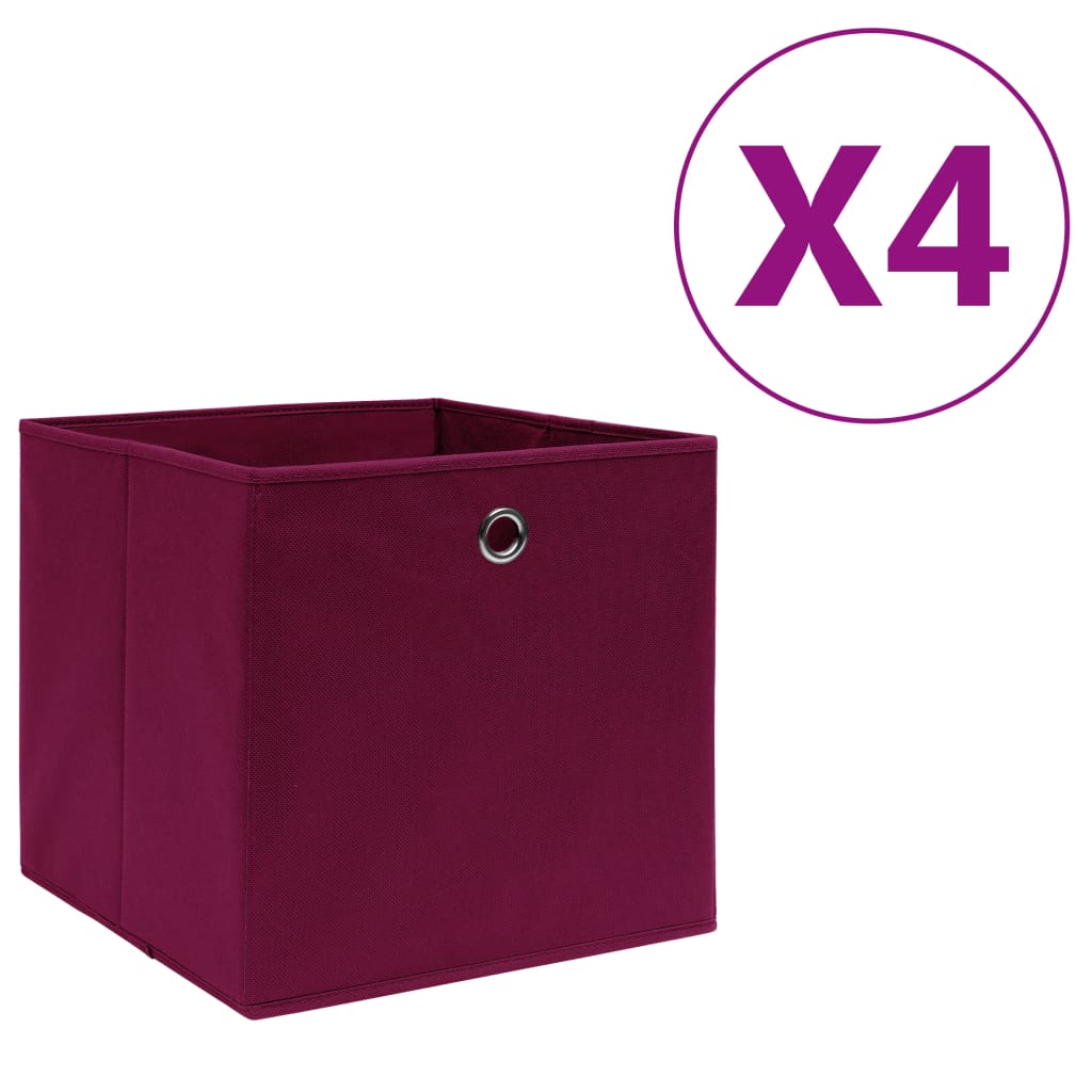 vidaXL Úložné boxy 4 ks, netkaná textília 28x28x28 cm, tmavočervené