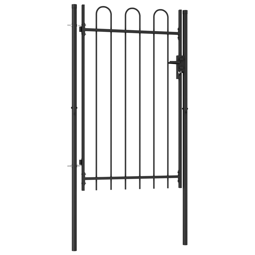 vidaXL Jednokrídlová plotová brána s oblúkom, oceľ 1x1,5 m, čierna