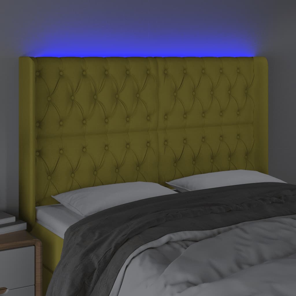 vidaXL Čelo postele s LED zelené 147x16x118/128 cm látka