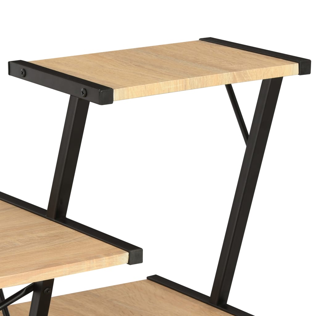 vidaXL Stôl s poličkami, čierna a dubová farba 116x50x93 cm