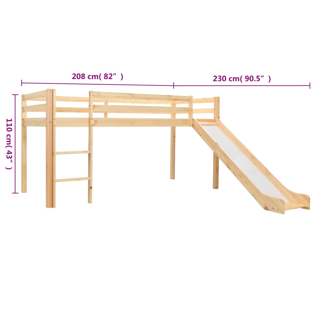 vidaXL Rám detskej poschodovej postele so šmykľavkou rebríkom borovica