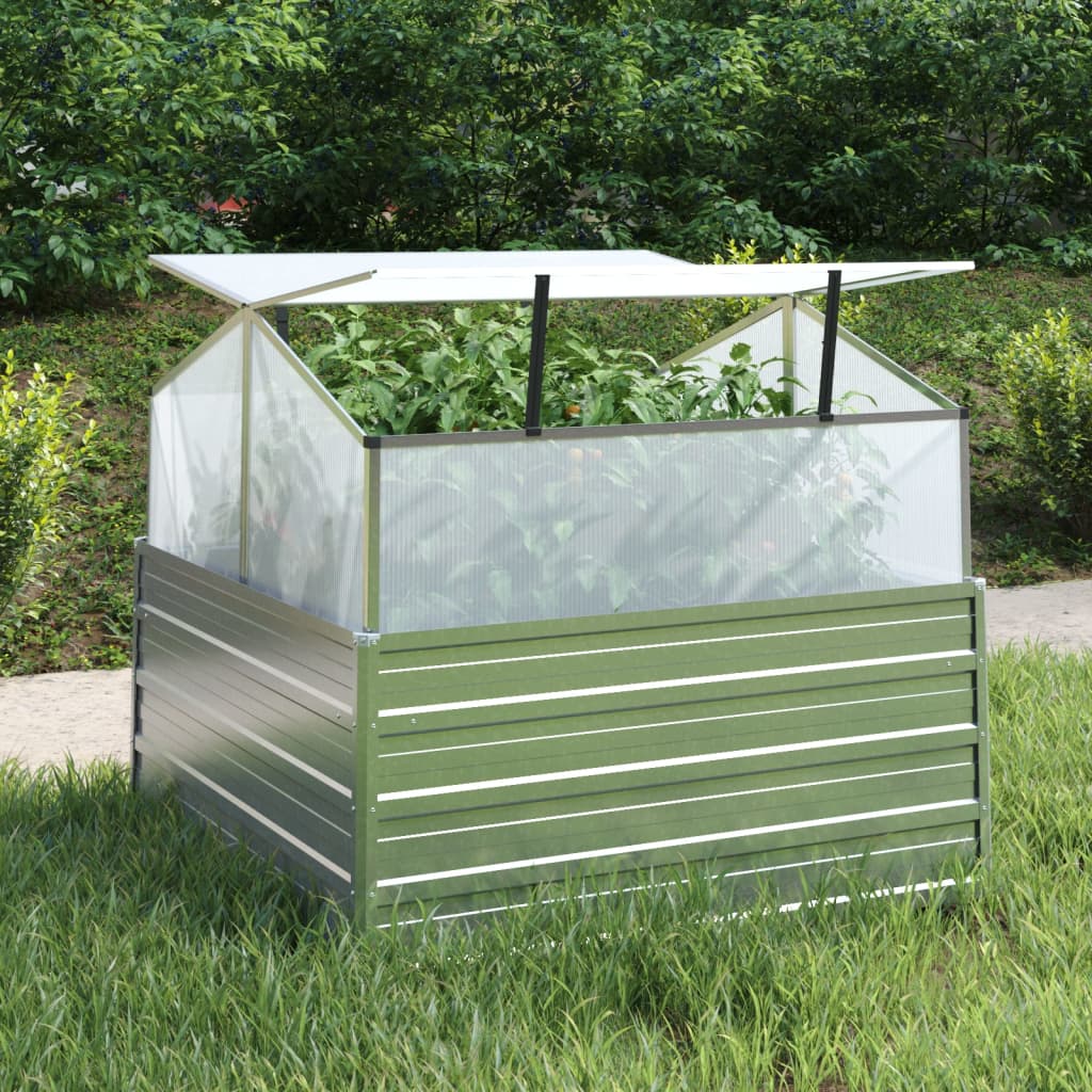 vidaXL Záhradný vyvýšený záhon so skleníkom 100x100x85 cm strieborný