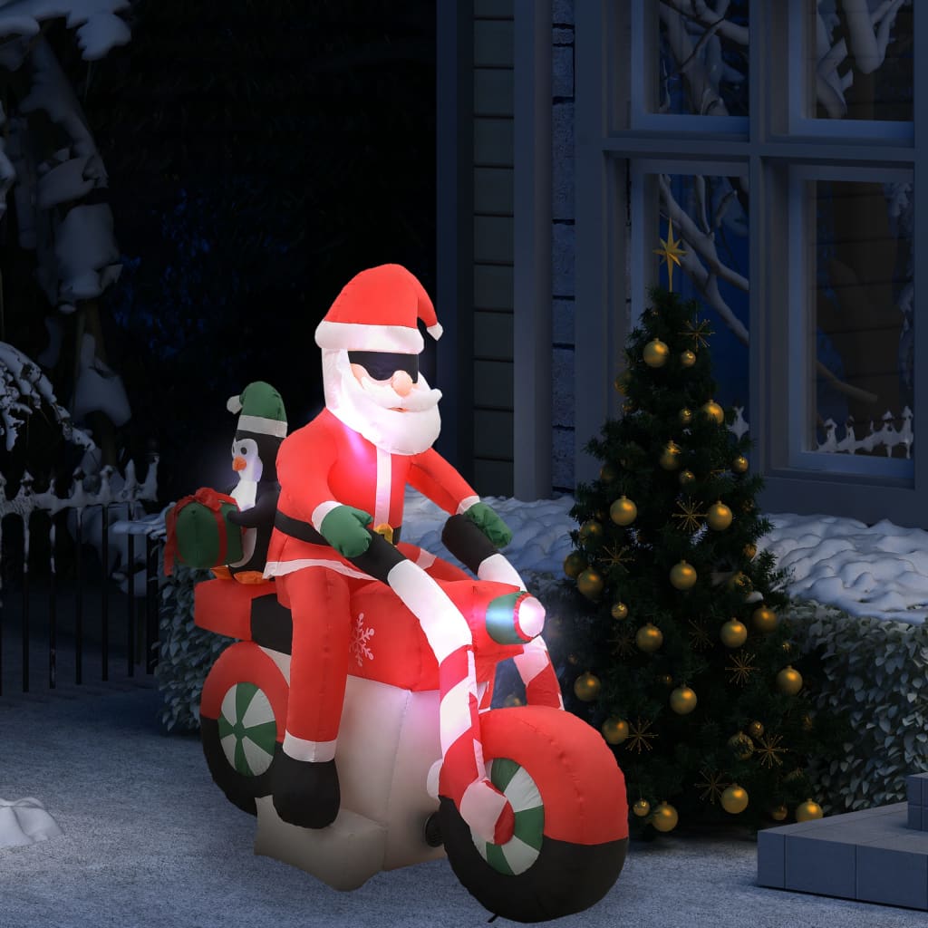 vidaXL Vianočný nafukovací Santa Claus na motorke s LED IP44 160 cm