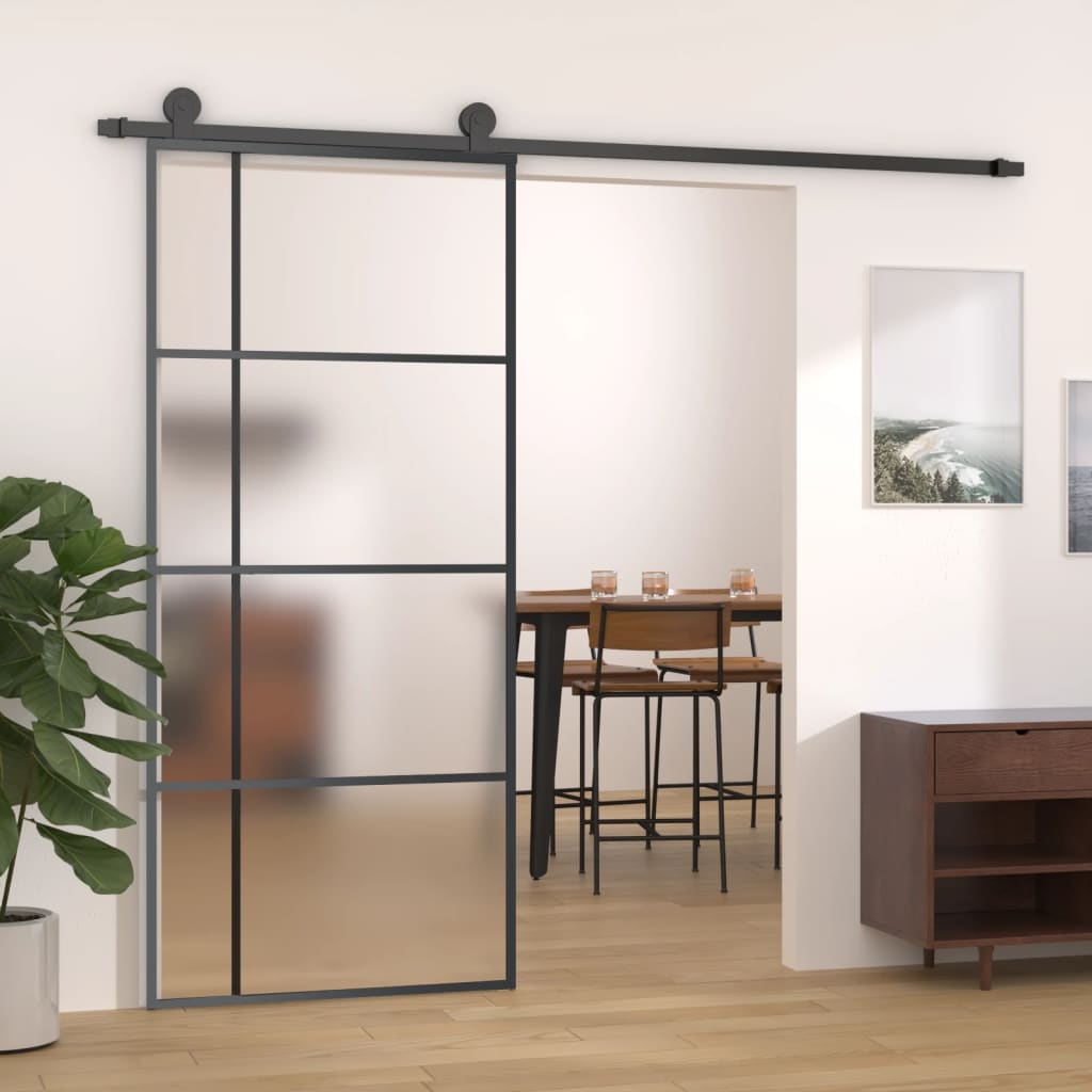 vidaXL Posuvné dvere nepriehľadné ESG sklo a hliník 90x205 cm čierne