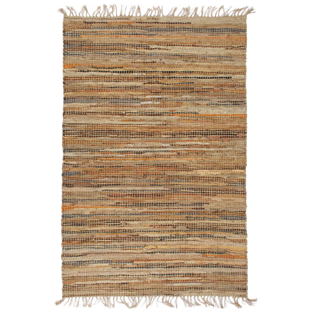vidaXL Ručne tkaný chindi koberec bledohnedý 190x280 cm kožený a jutový