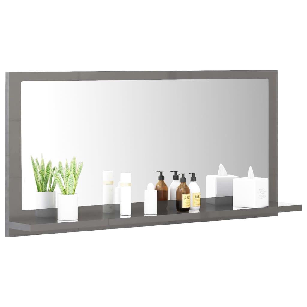 vidaXL Kúpeľňové zrkadlo, lesklé sivé 80x10,5x37 cm, kompozitné drevo