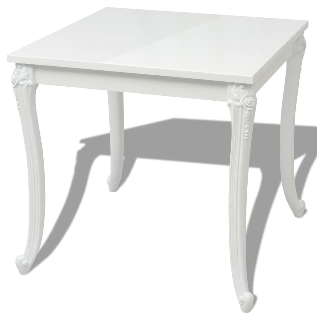 vidaXL Jedálenský stôl, 80x80x76cm, vysoko-leský, biely