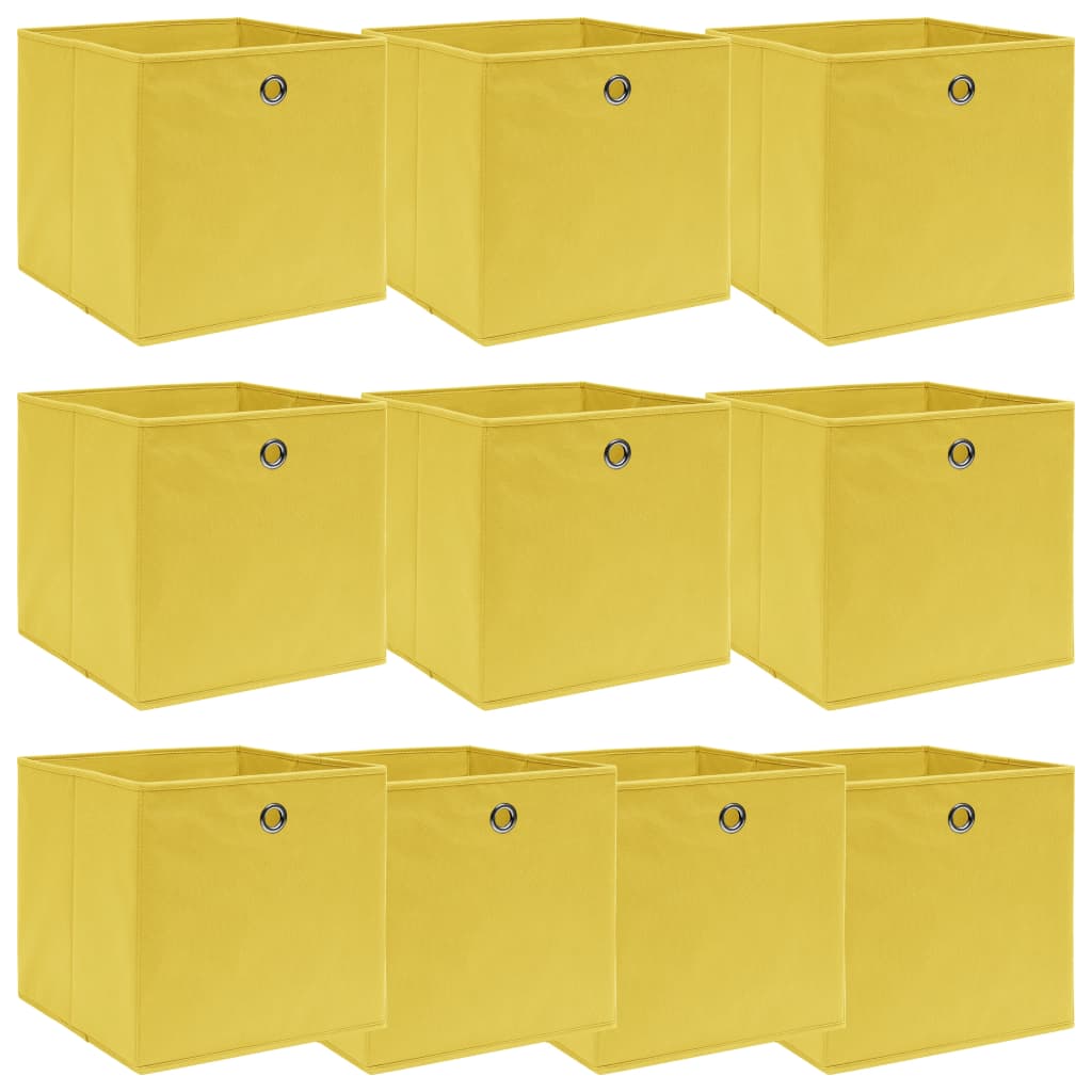 vidaXL Úložné boxy 10 ks, žlté 32x32x32 cm, látka
