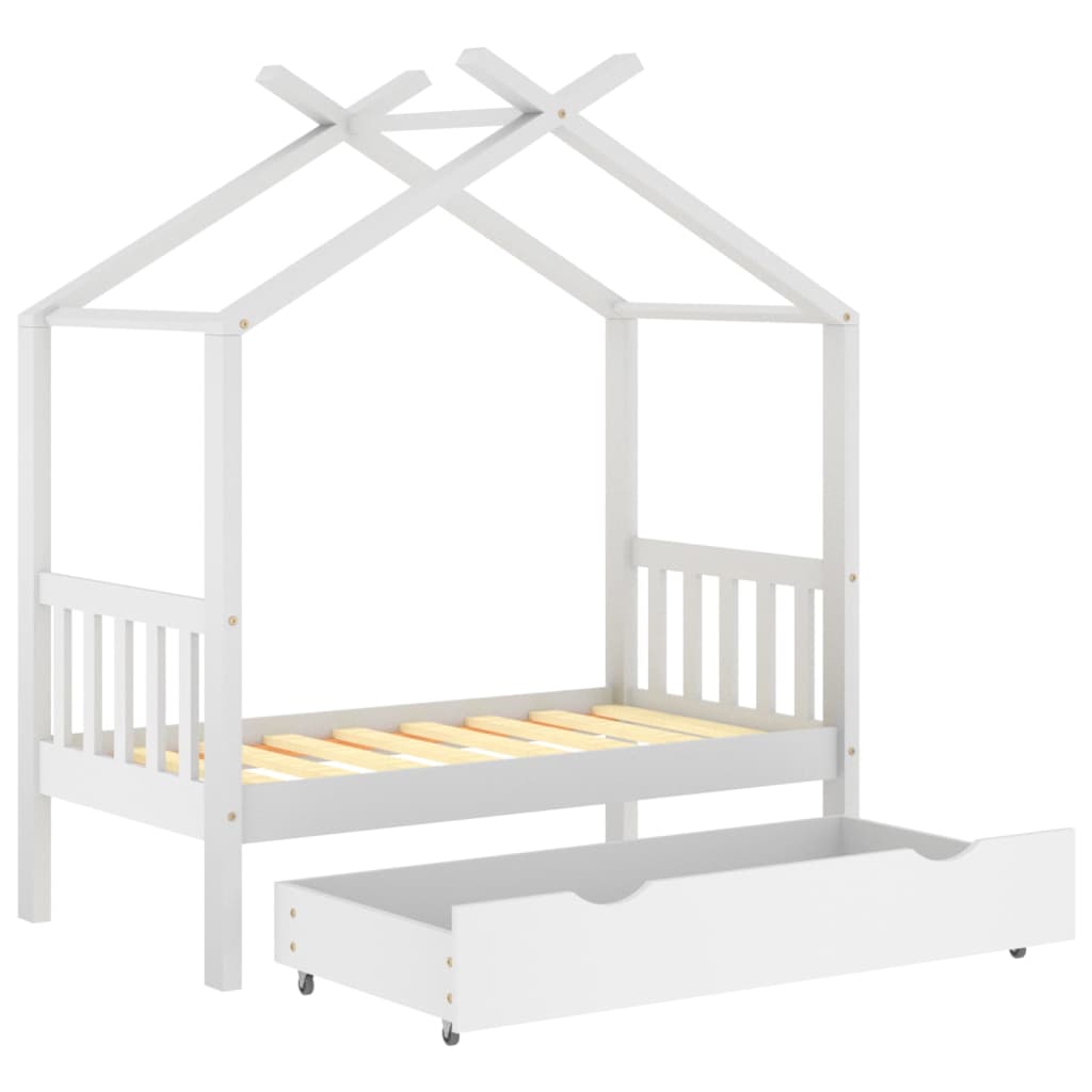 vidaXL Detský posteľný rám so zásuvkou biely borovica 70x140 cm