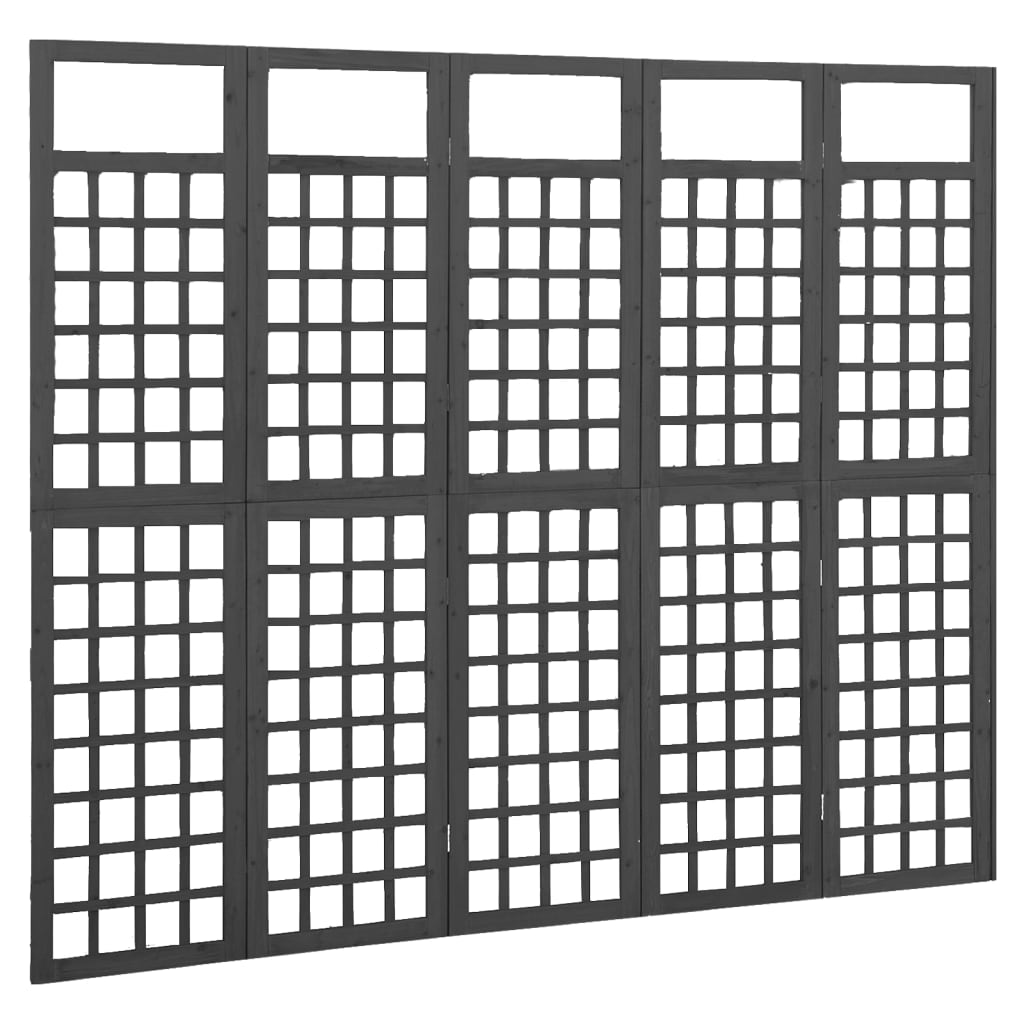 vidaXL 5-panelový paraván/mriežka masívna jedľa čierny 201,5x180 cm