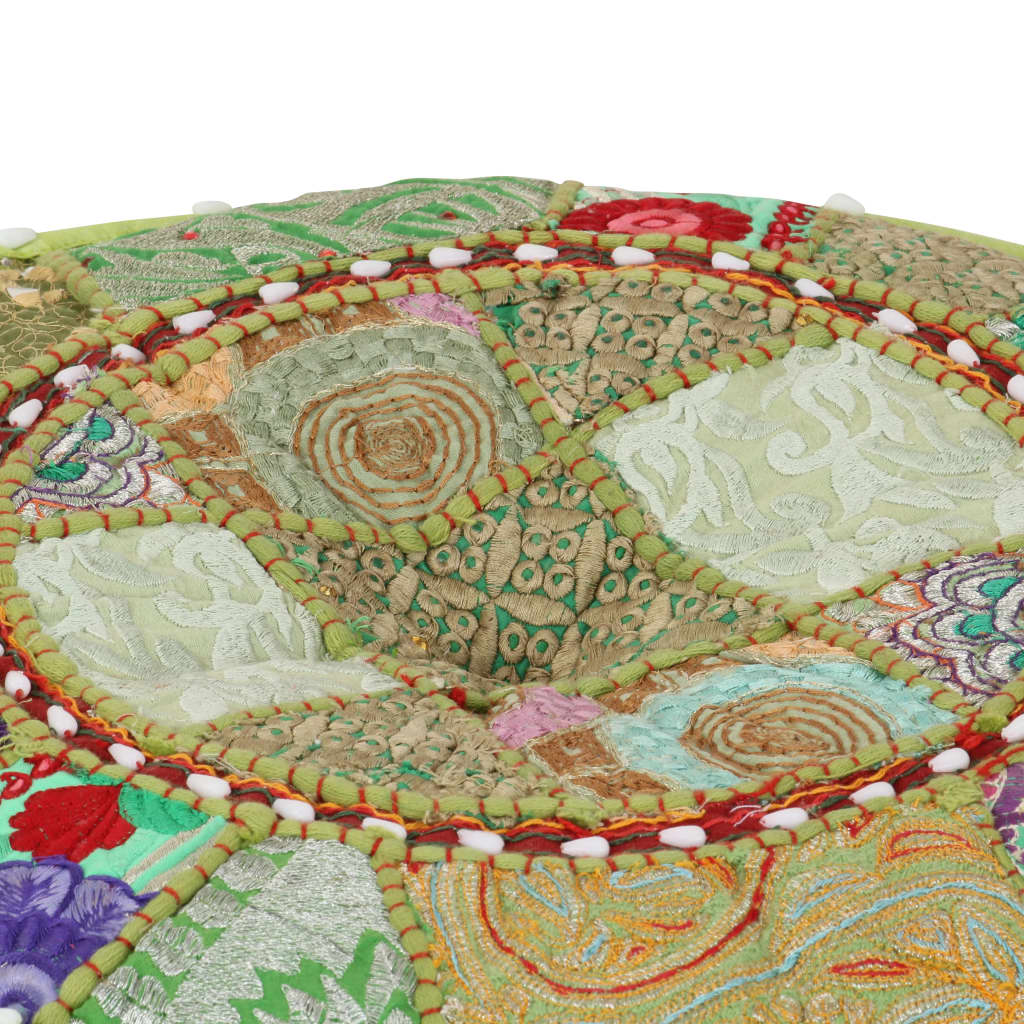 vidaXL Patchwork taburetka z bavlny okrúhla 40x20 cm zelená