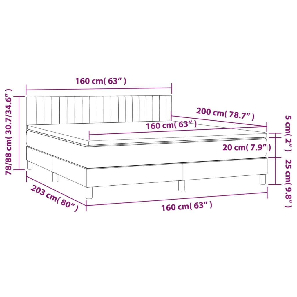vidaXL Posteľný rám boxsping s matracom bledosivý 160x200 cm zamat