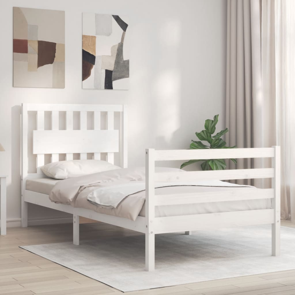 vidaXL Rám postele s čelom biely jednolôžko masívne drevo
