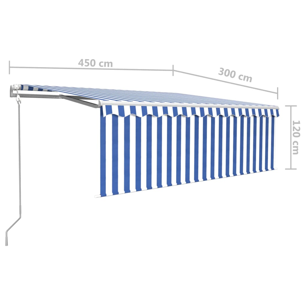 vidaXL Automatická markíza s tienidlom 4,5x3 m modro-biela