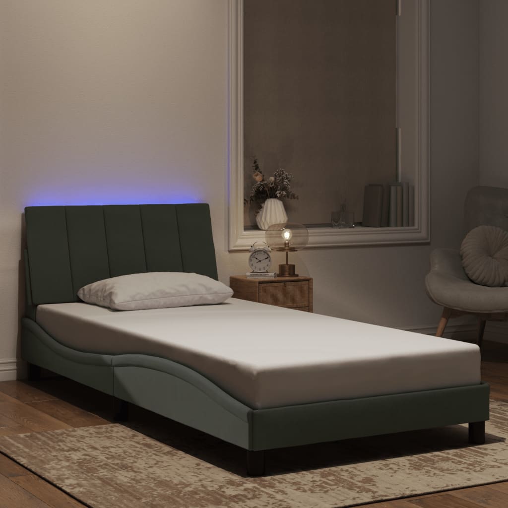 vidaXL Rám postele s LED svetlami bledosivý 100x200 cm zamat