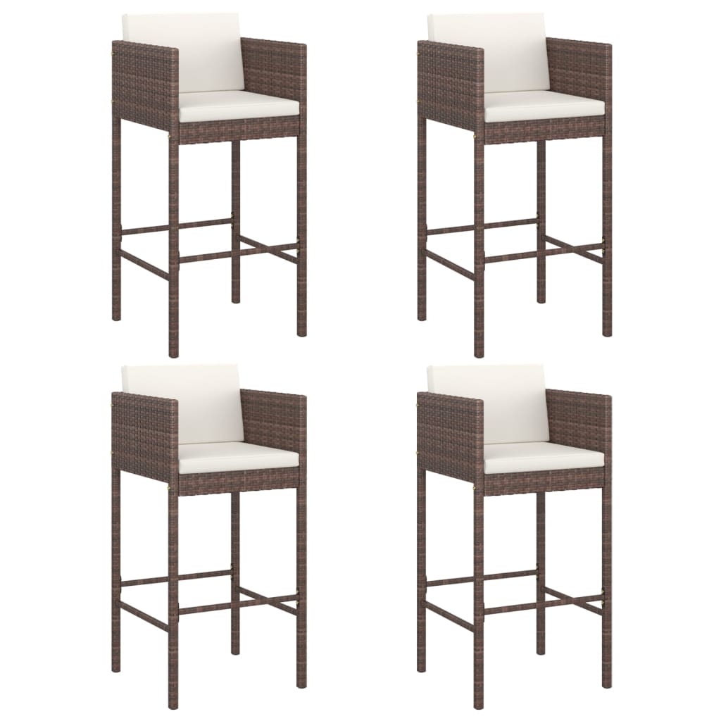 vidaXL Barové stoličky 4 ks s podložkami hnedé polyratanové