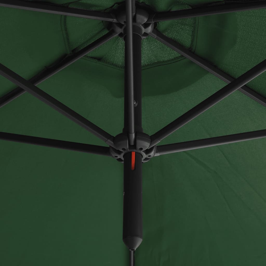 vidaXL Dvojitý slnečník s oceľovou tyčou zelený 600 cm