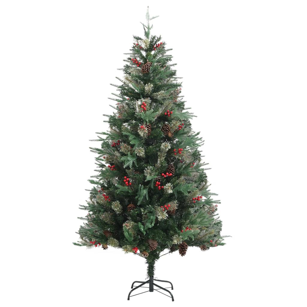 vidaXL Vianočný stromček s borovicovými šiškami zelený 195 cm PVC a PE