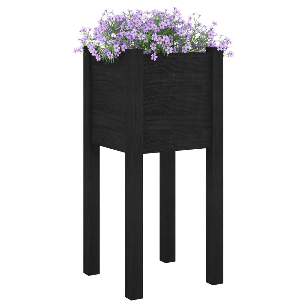 vidaXL Záhradné kvetináče 2 ks čierne 31x31x70 cm borovicový masív