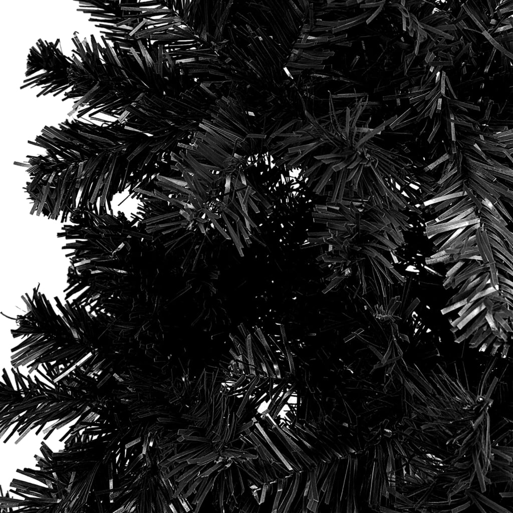 vidaXL Úzky osvetlený vianočný stromček s guľami, čierny 120 cm
