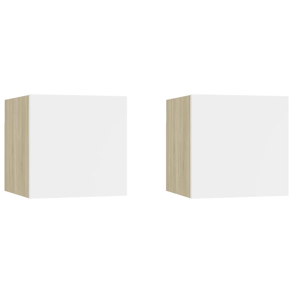 vidaXL Nočné stolíky 2 ks biele a dub sonoma 30,5x30x30 cm drevotrieska