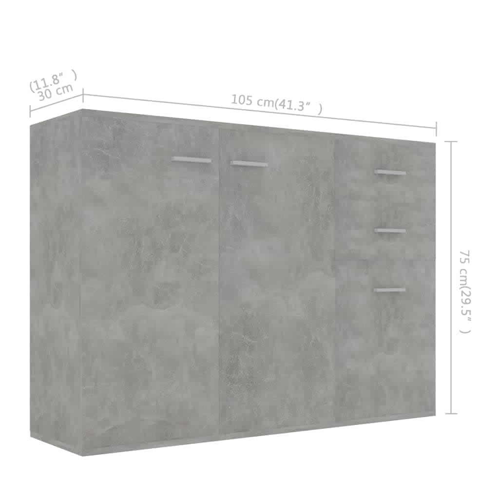 vidaXL Komoda, betónovo sivá 105x30x75 cm, kompozitné drevo