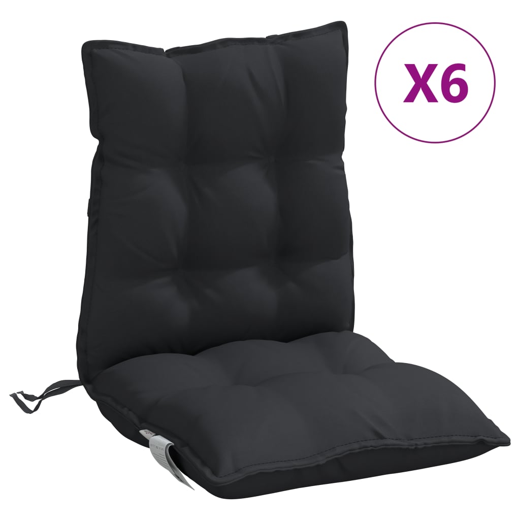 vidaXL Podložky na stoličky nízke operadlo 6 ks čierne oxfordská látka
