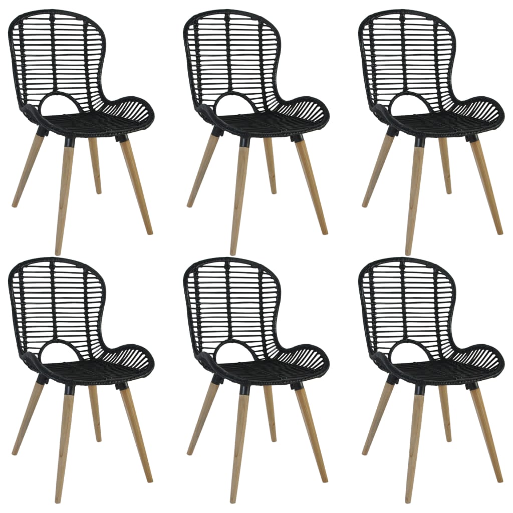 vidaXL Jedálenské stoličky 6 ks, čierne, prírodný ratan