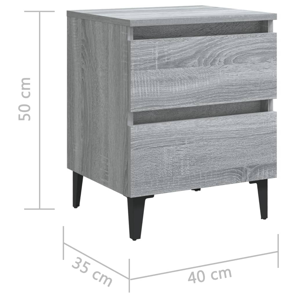 vidaXL Nočné stolíky s kovovými nohami 2 ks sivý dub sonoma 40x30x50cm