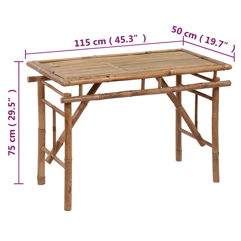 vidaXL Skladací záhradný stôl 115x50x75 cm, bambus