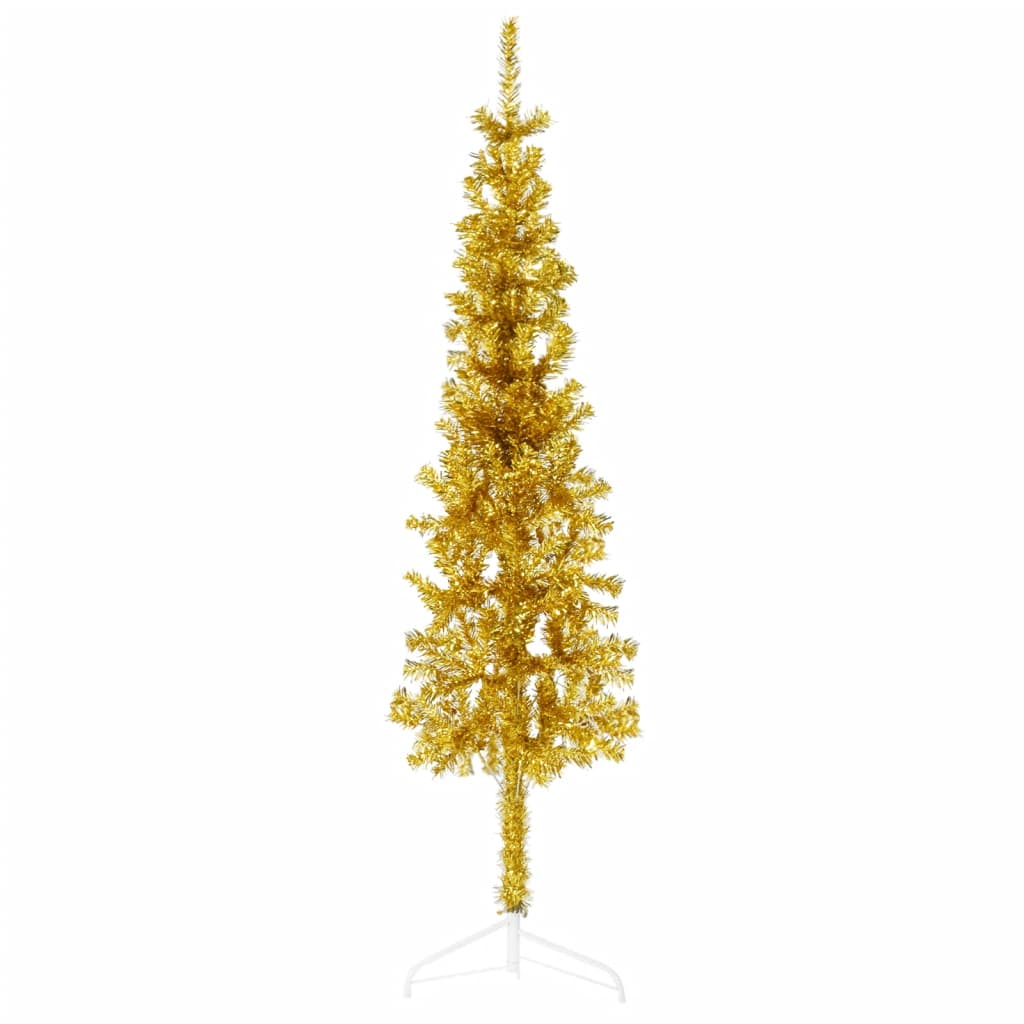 vidaXL Úzky umelý polovičný vianočný stromček s podstavcom zlatý 120cm