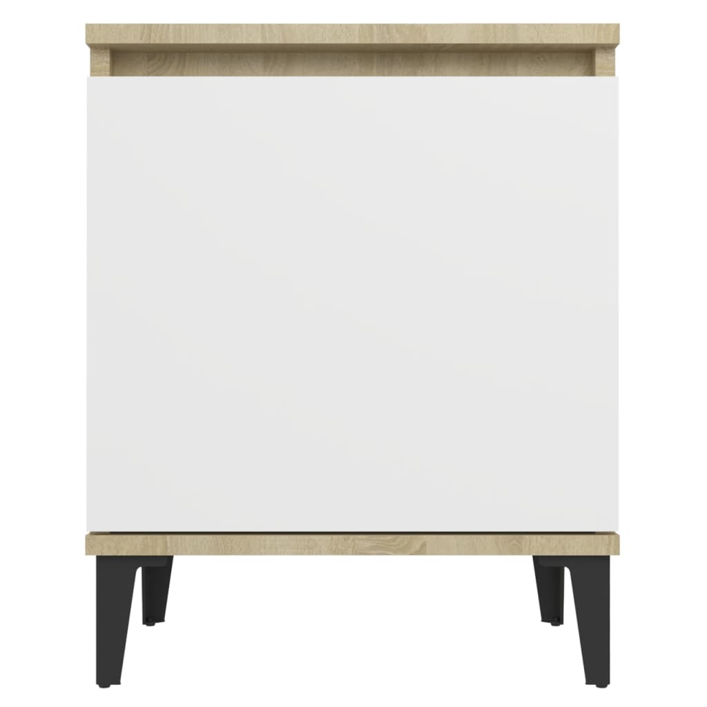 vidaXL Nočný stolík s kovovými nohami, biela a dub sonoma 40x30x50 cm
