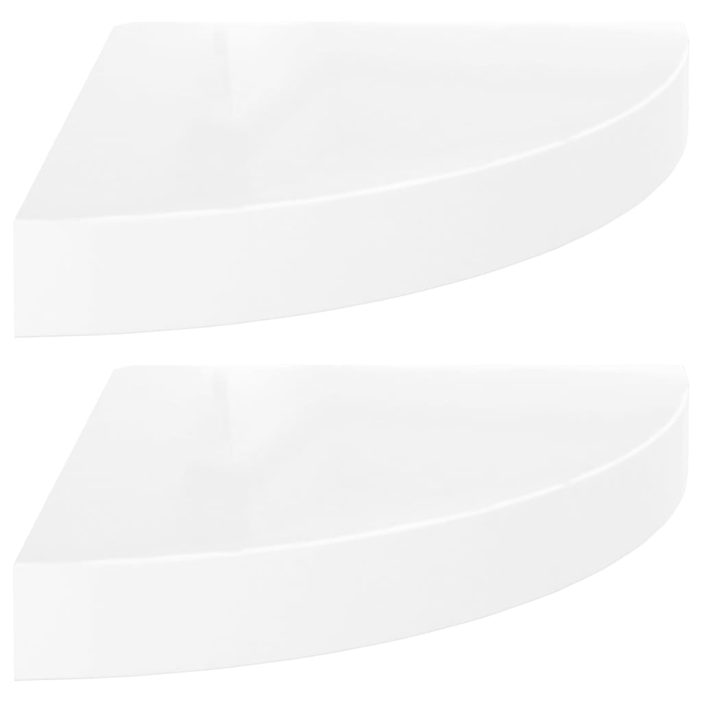 vidaXL Plávajúce rohové police 2 ks, lesklé biele 25x25x3,8 cm, MDF