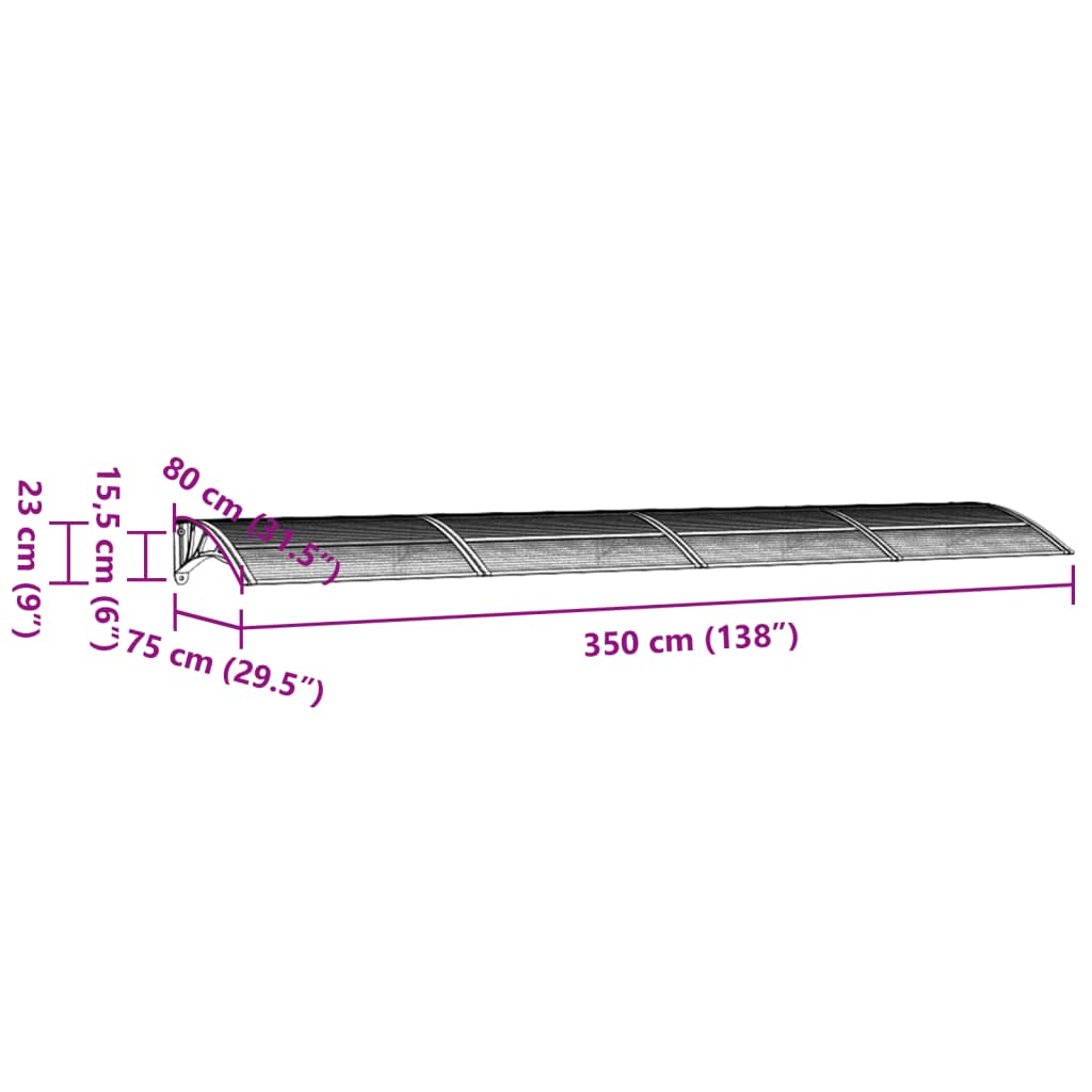 vidaXL Vchodová strieška sivá a priehľadná 350x75 cm polykarbonát