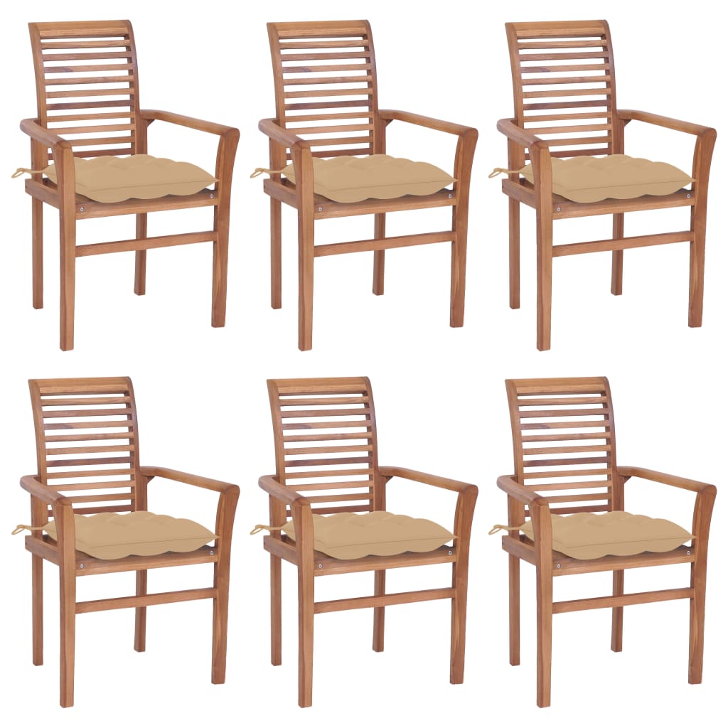 vidaXL Jedálenské stoličky 6 ks béžové sedáky tíkový masív