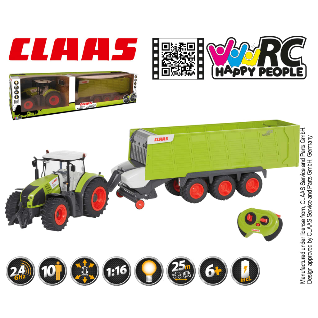 CLAAS RC hračkársky traktor s prívesom AXION870 a CARGOS9600 1:16