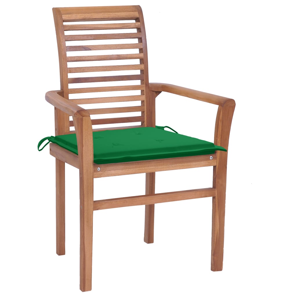 vidaXL Jedálenské stoličky 4 ks zelené podložky tíkový masív