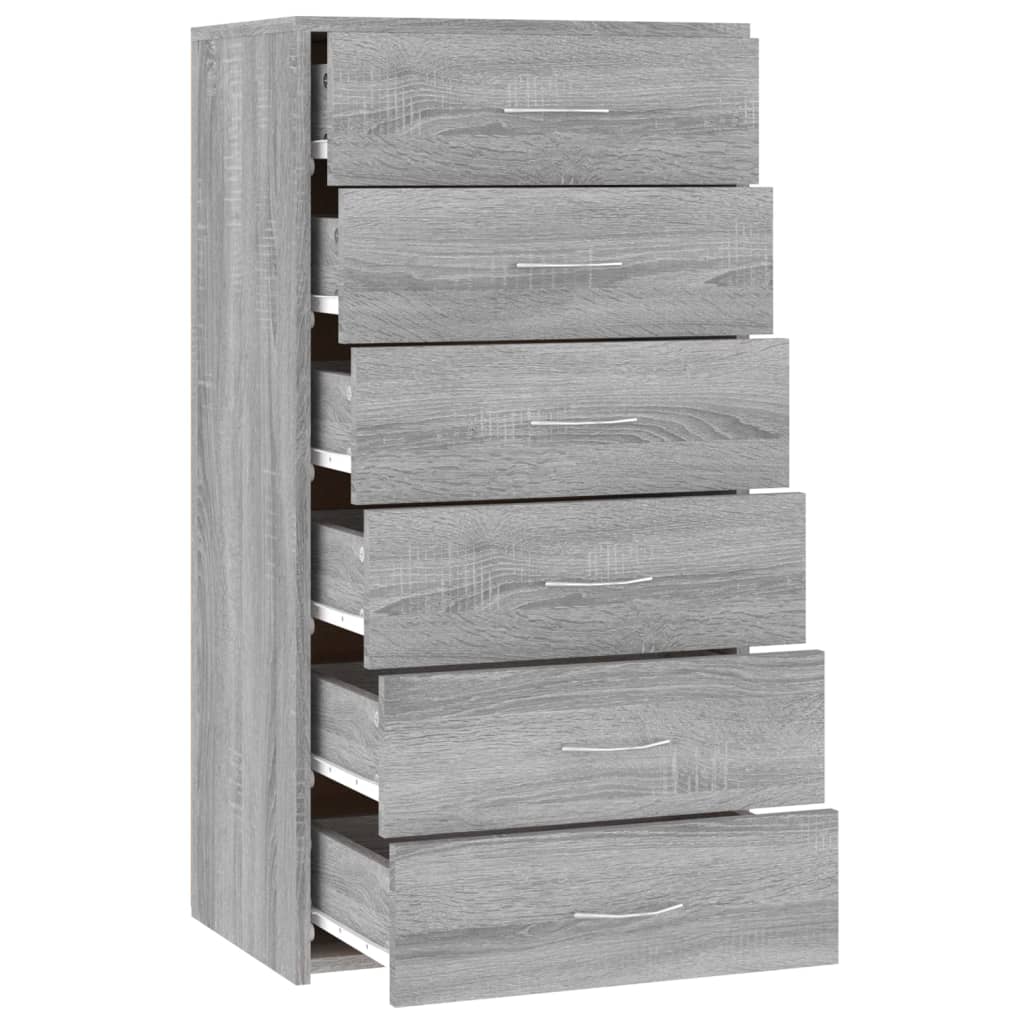 vidaXL Komoda so 6 zásuvkami sivá sonoma 50x34x96 cm spracované drevo