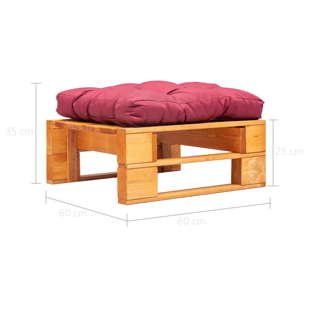 vidaXL Záhradná taburetka z paliet, červená podložka, hnedá, drevo