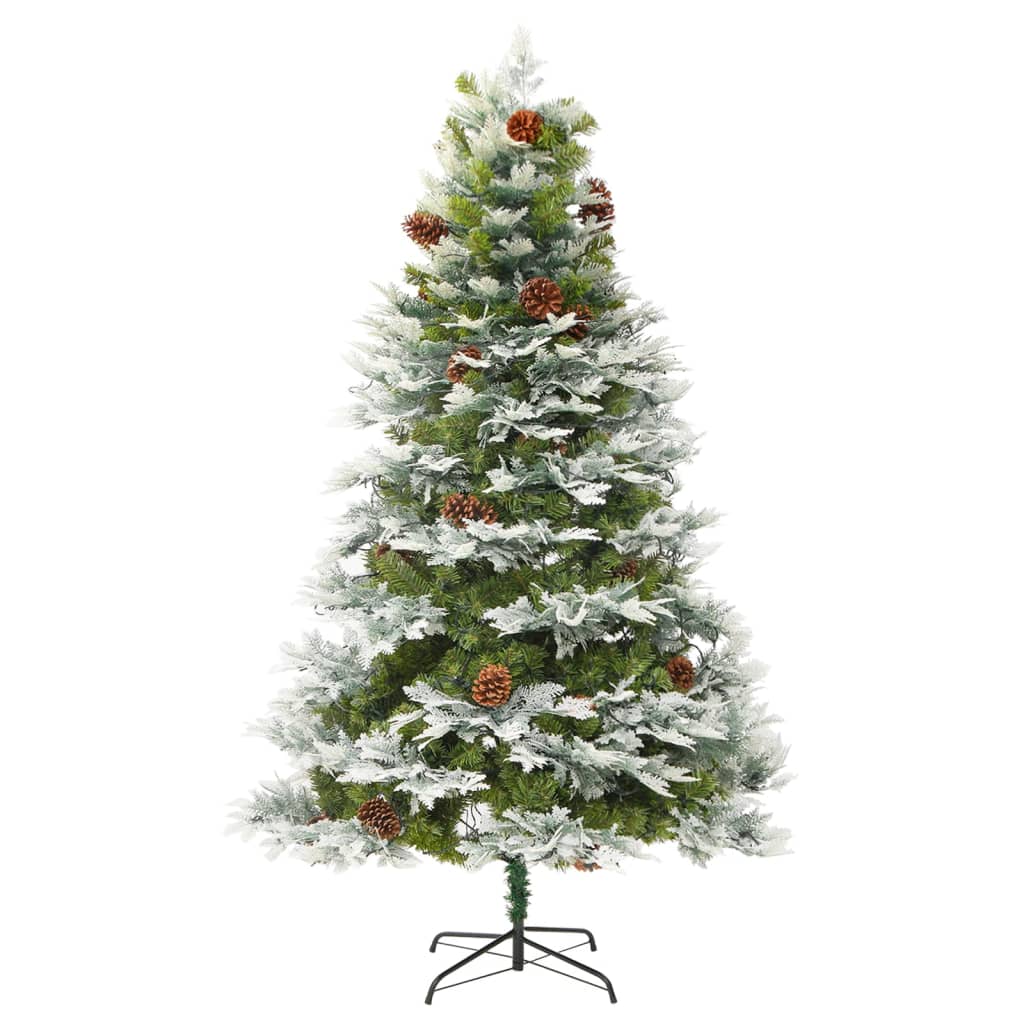 vidaXL Osvetlený vianočný stromček so šiškami, zelený 225 cm, PVC a PE