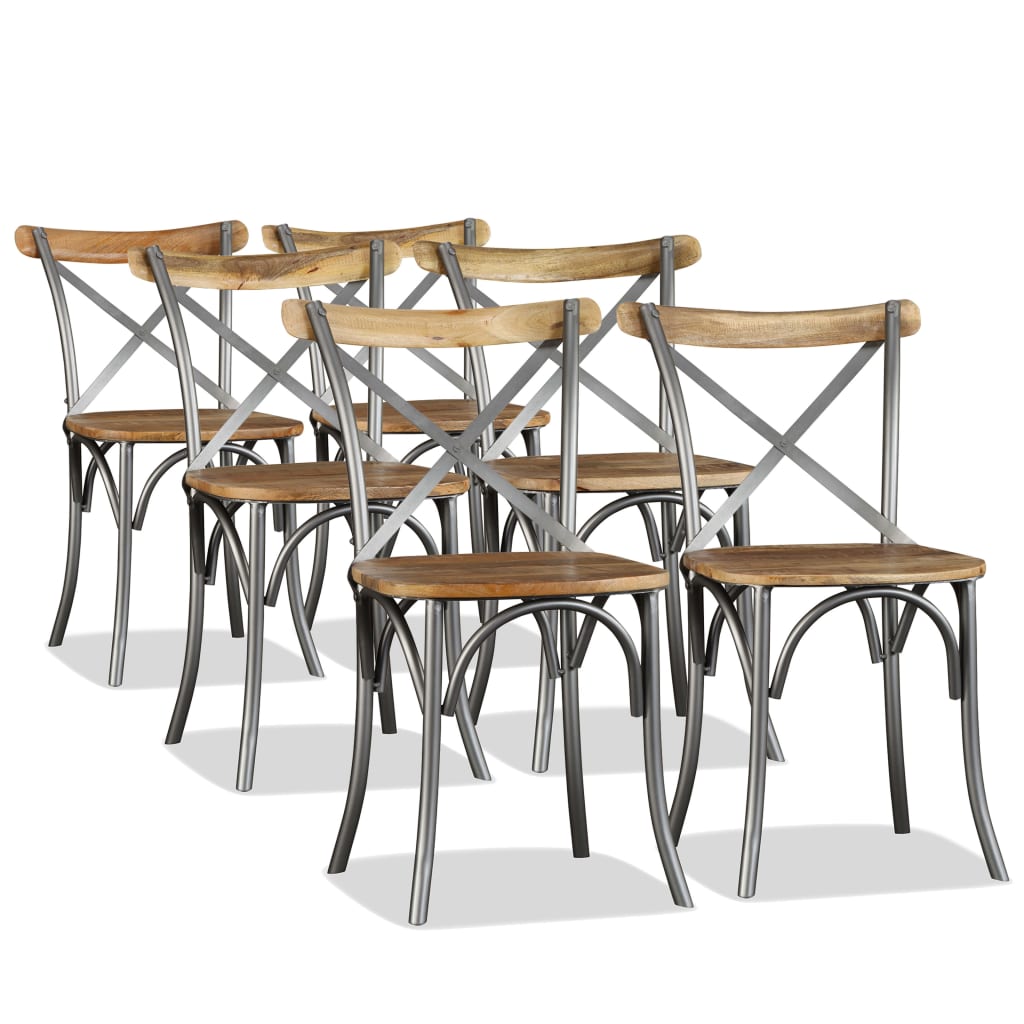 vidaXL Jedálenské stoličky, 6 ks, mangovníkové drevo a oceľový kríž na opierke